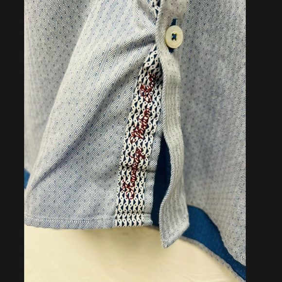 ROBERT GRAHAM Light Blue White Pattern Mens Button Down Shirt 41/16 - Picture 6 of 6